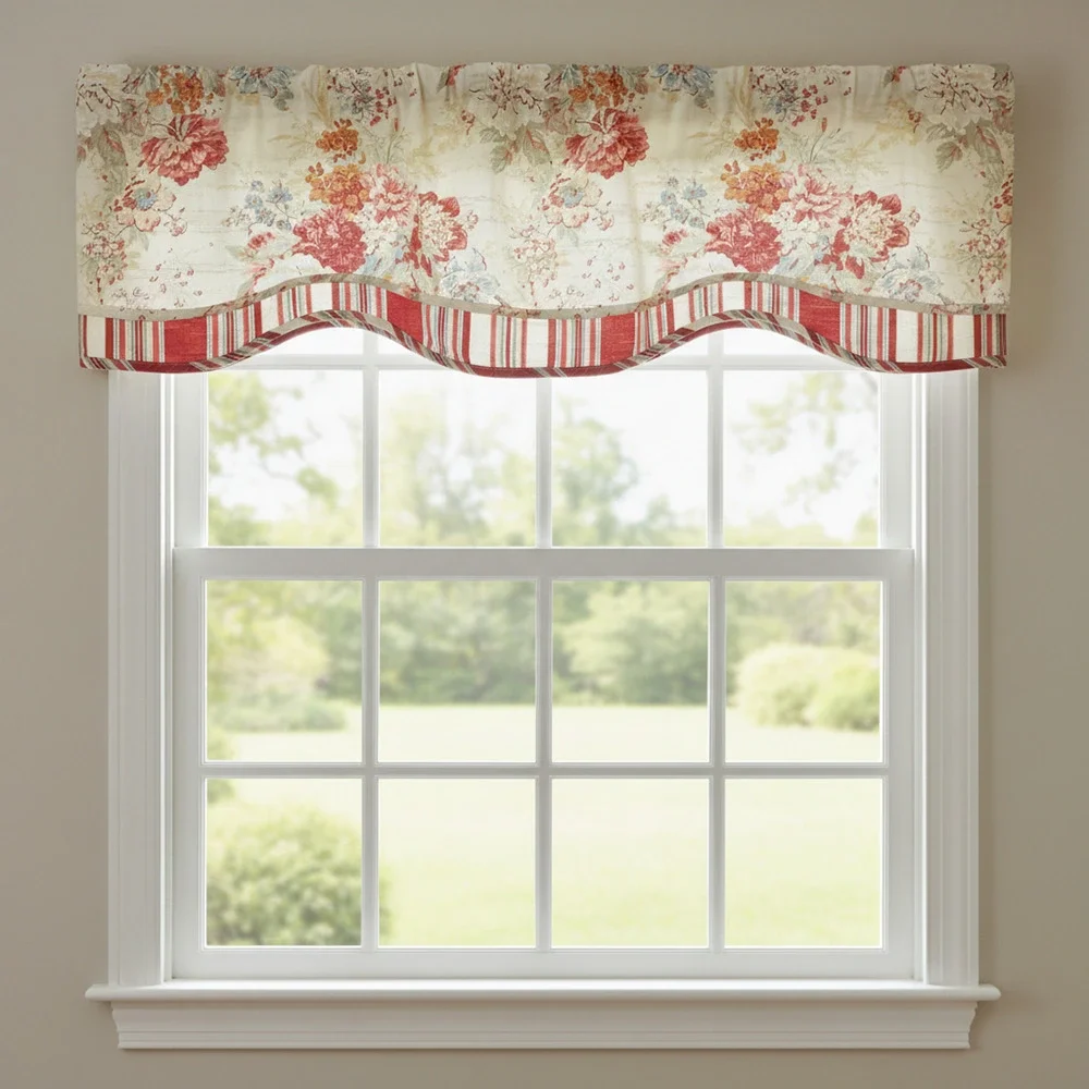 Vintage 1990's Waverly Rose Ballad Bouquet Multi Floral Stripe Valance 16” X 78